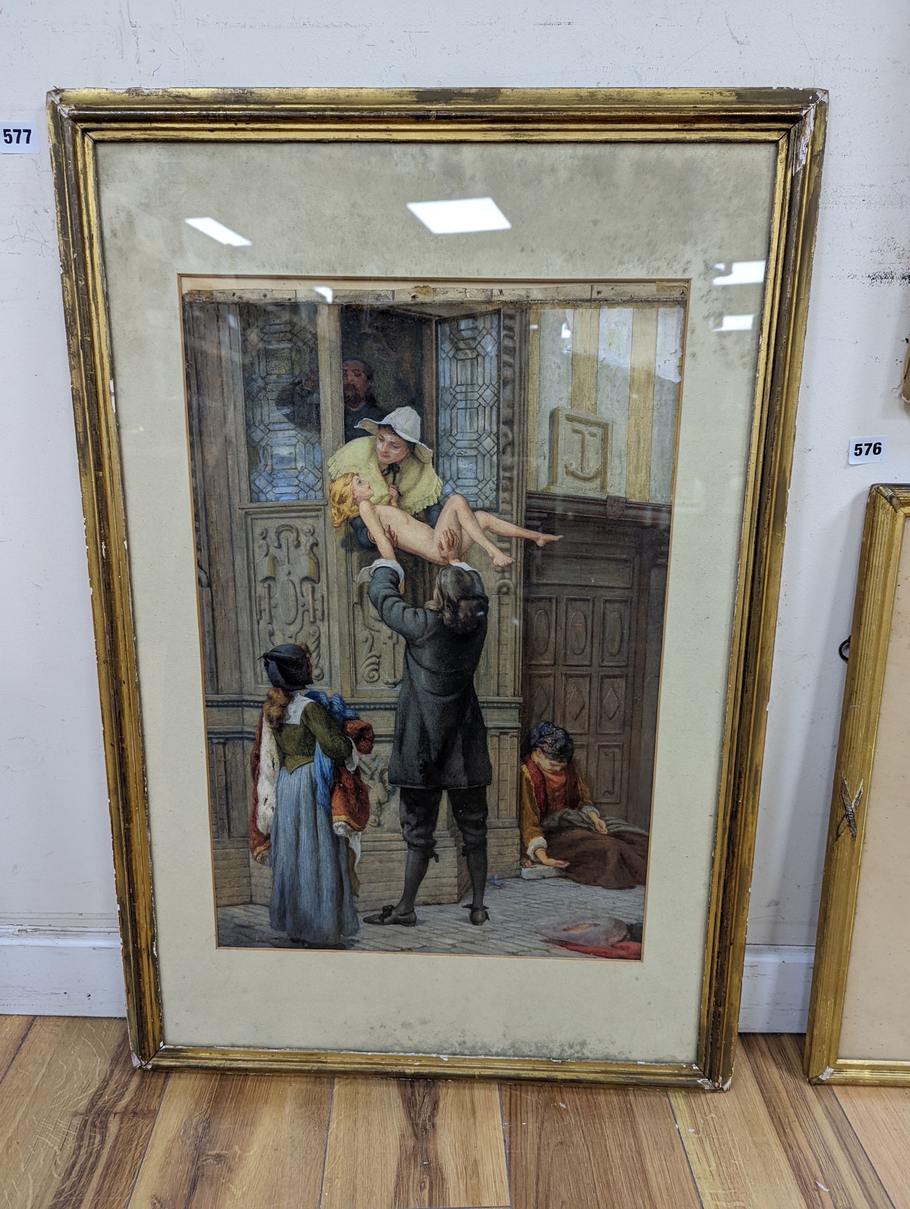 Frank William Warwick Topham. R.I., (1838-1924) watercolour, 'Rescued from the plague', inscribed verso, 58 x 39cm